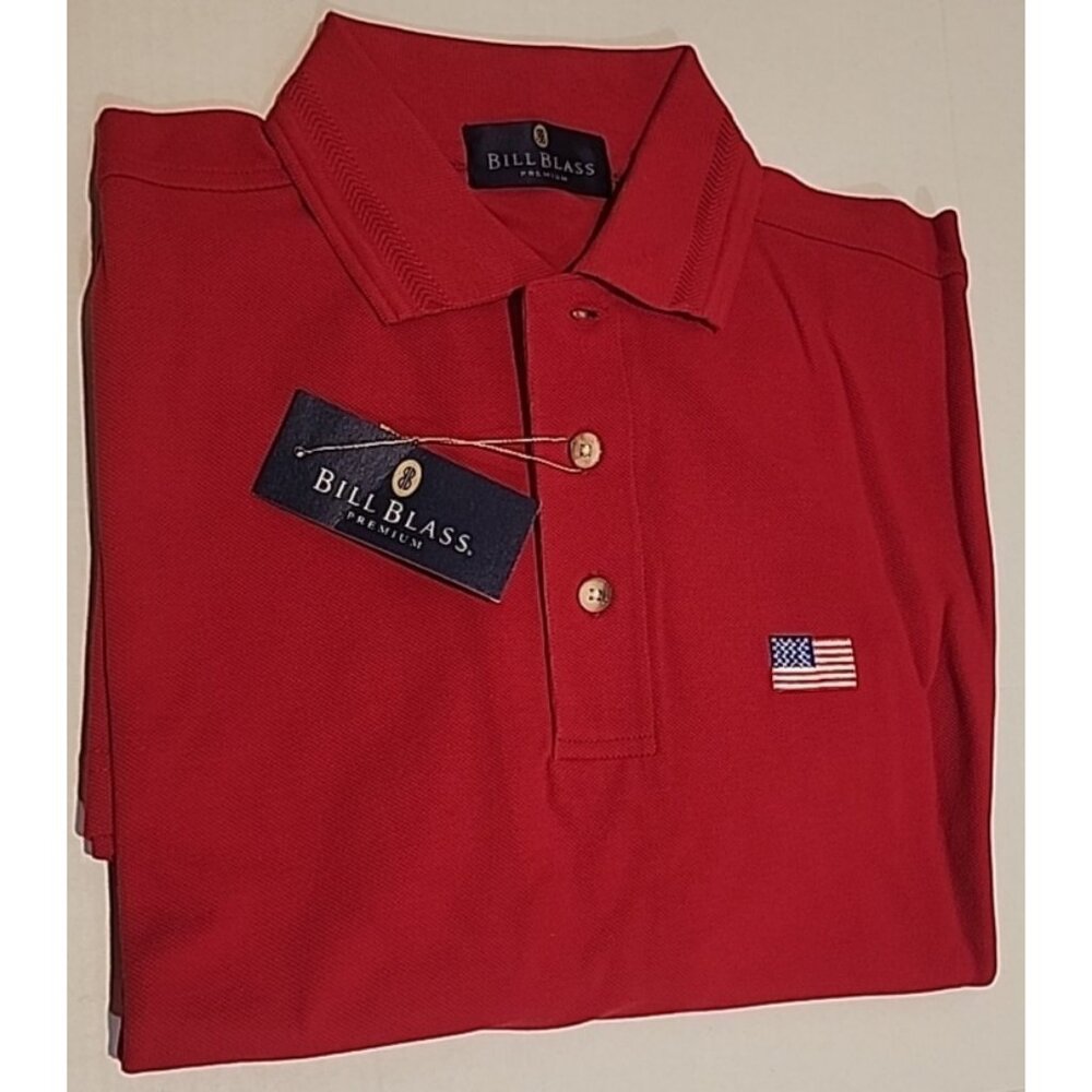 new vintage BILL BLASS PREMIUM size L Mens Polo Shirt Team USA Red American Flag